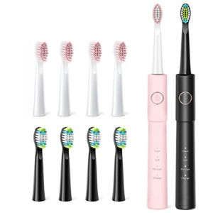 Electric Toothbrush 2 Pack , 10 Heads 40,000 VPM Waterproof Timer 3 Modes , 2H Charge for 30 Days , Rechargeable Sonic Electronic Toothbrush for Couples and family, Tavel Partner, Black Pink Dual Pack
