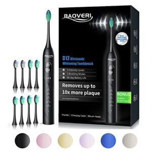 BAOVERI Electric Toothbrush with 8 Brush Heads for Adults&Kids, Sonic Electric Toothbrushes, 5 Modes&3 Intensity Levels, 2 Minutes Smart Timer, 4 Hours Fast Charge for 60 Days (Black) (Black)