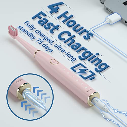 7AM2M Sonic Electric Toothbrush for Adults and Kids- High Power Rechargeable Toothbrushes with 8 Brush Heads,5 Adjustable Modes, Built-in 2-Minute Smart Timer,4 Hours Fast Charge for 75 Days(Pink) | The Storepaperoomates Retail Market - Fast Affordable Shopping
