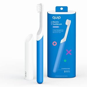 Quip Kids Electric Toothbrush – Sonic Toothbrush with Small Brush Head, Travel Cover & Mirror Mount, Soft Bristles, Timer, and Rubber Handle – Blue