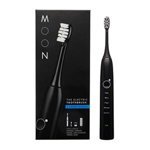 Moon Sonic Electric Toothbrush for Adults, 5 Smart Modes to Clean, Whiten, Massage and Polish Teeth, Rechargeable with Travel Case and 2 Toothbrush Heads, Black