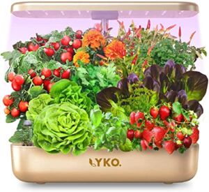 Hydroponics Growing System 12 Pods,LYKO Indoor Garden w/Full-Spectrum 36W Grow Light,Indoor Herb Garden Automatic Timer,Height Adjustable(7” to 19.4”),3.5L Water Tank for Kitchen,Sunset Gold