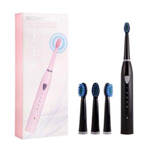 Rechargeable Electric Sonic Toothbrush for Adults 5 Modes Electric Toothbrush with 2 Mins Timer and 4 Brushheads, for Daily Tooth Whitening and Oral Care(Black)