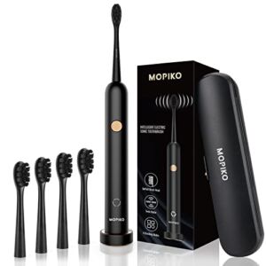 Electric Toothbrush for Adults,Travel Toothbrush Kit,Rechargeable Sonic Electric Toothbrushes with Travel Case and 4 Brush Heads,6 Modes,Cordless Fast Charge,Smart Timer MOPIKO(Black)
