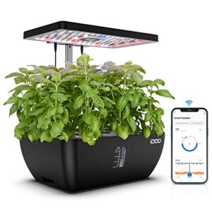 iDOO WiFi 12 Pods Hydroponic Growing System with 6.5L Water Tank, Smart Hydro Indoor Herb Garden Up to 14.5″, Plants Germination Kit with Pump System, Fan, Grow Light for Home Kitchen Gardening, Black