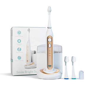 Smile Bright Store Platinum Electronic Sonic Toothbrush with UV Sanitizing Charging Case – Rechargeable Storage Base, Gold