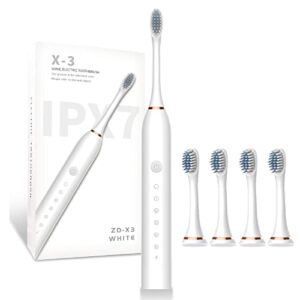 WQSS AOEIU Sonic Electric Toothbrushes USB Rechargeable Ultrasonic Tooth Brush with 4 Brush Heads 6 Cleaning Modes and Smart Timer IPX7 Waterproof Cleaning Toothbrushes for Adults and Kids