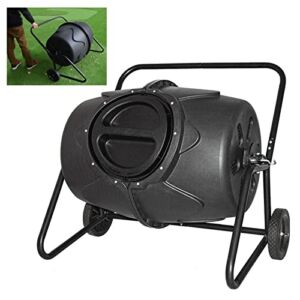 LVLONG Mobile Outdoor Compost Bin Tumbler with Wheels, 170L/45gallons Black Garden Yard Tumbling Composter with Handle, Heavy Duty Composting