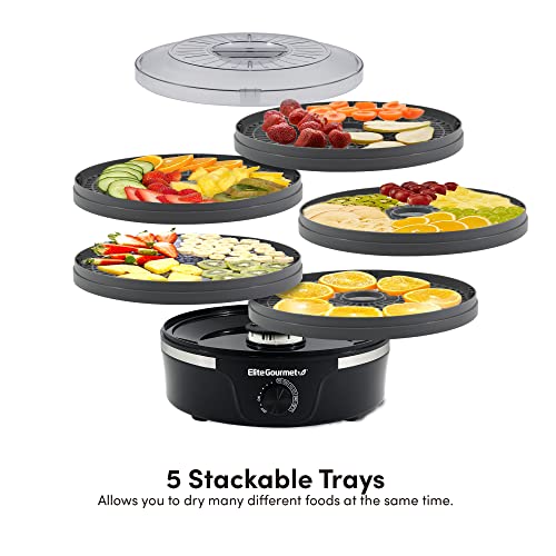 Elite Gourmet EFD319BNG Food Dehydrator, 5 BPA-Free 11.4″ Trays Adjustable Temperature Controls, Jerky, Herbs, Fruit, Veggies, Dried Snacks, Black and Grey, 5 Trays | The Storepaperoomates Retail Market - Fast Affordable Shopping