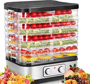 Food Dehydrator Machine, 8-Tray Fruit Dehydrators with Temperature Control(95ºF-158ºF) Knob Button for Jerky/Meat/Beef/Fruit/Vegetable, 400 Watt, BPA Free