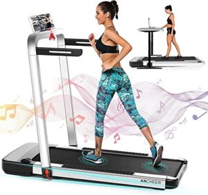 ANCHEER 2 in 1 Folding Treadmill, 2.25HP Under Desk Electric Treadmill, Installation-Free with Remote Control, APP Control and LED Display, Walking Jogging Running Machine for Family & Office Use