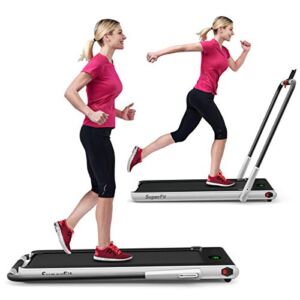 GYMAX Under Desk Treadmill, Foldable Walking Pad Treadmill, 2 in 1 Running Machine for Office Stand Up Desk Treadmill, Mini Compact Treadmill for Small Space (Silver)
