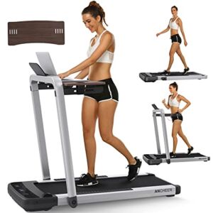 ANCHEER 3 in 1 Under Desk Treadmill with 29″ x 12″ Large Desk, 2.25HP Folding Electric Treadmills with Remote, LCD Touch Display and APP Control, Desk Treadmill Running Walking Machine for Home Gym