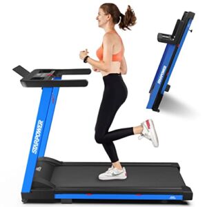 Smart Treadmill with 300 lb Capacity, Folding Treadmill with APP Band, 3.0 HP Portable Treadmill for Home Small Space (Blue)