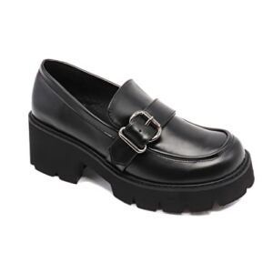 MAKEGSI Women’s Office Lady Oxfords Dress Platform high Heels Loafers Shoes (Black 1_8)