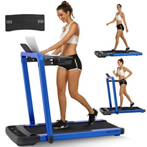 ANCHEER 3 in 1 Treadmill with Treadmill Desk, 2.25HP Folding Under Desk Treadmills with Remote, LCD Touch Display and APP Control, Desk Treadmill Running Jogging Walking Machine for Home Gym