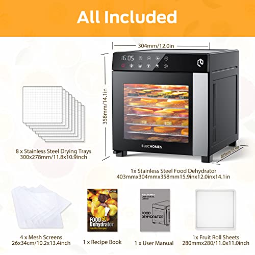 Food Dehydrator Machine, Elechomes Upgraded 8-Tray Dryer with Digital Time & Temperature Control, LED Panel, Overheat Protection, 600W Dryer for Fruit, Beef Jerky, Herbs, Pet Food (50 Recipes) | The Storepaperoomates Retail Market - Fast Affordable Shopping
