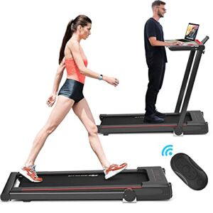 Goplus 3-in-1 Treadmill with Desk, 2.25HP Folding Electric Treadmills, Large LCD Display,Remote Control, Bluetooth Speakers, Walking Jogging Machine for Home/Office Use (Black)