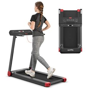 Goplus Folding Treadmill, Compact Superfit Treadmill with APP Control, Blue Tooth Speaker, 12 Preset Programs, LED Display and Device Holder, Walking Running Machine for Home Office (Red)