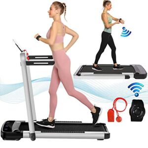 2 in 1 Folding Treadmill 2.25HP Under Desk Electric Treadmill with Remote Control & App，LED Display Walking Jogging Running Machine Exercise Fitness for Home/Office Installation Free (Light Silver)