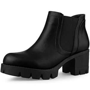 Allegra K Women’s Lug Sole Chunky Heel Chelsea Black Ankle Boots 8 M US
