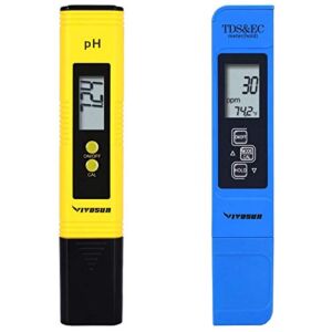 VIVOSUN pH and TDS Meter Combo, 0.05ph High Accuracy Pen Type pH Meter ± 2% Readout Accuracy 3-in-1 TDS EC Temperature Meter for Hydroponics, Household Drinking, and Aquarium, UL Certified