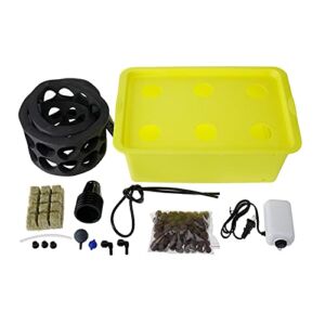 Homend DWC Deep Water Culture Hydroponic System Growing Kit, Medium Size w/Airstone, 6 Plant Sites (Holes) Bucket, Air Pump, Rockwool – Best Indoor Herb Garden for Lettuce, Mint, Parsley (6 Sites)