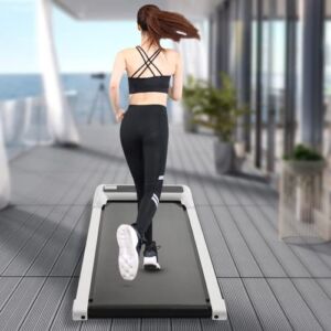 2 in 1Treadmill, 2.25HP Under Desk Electric Treadmill, Installation-Free, Remote Control, LED Display, Less Noise, Strong Bearing Capacity, Five-Layer of Anti-Skid Running Belts, 14.96*39.37in, White