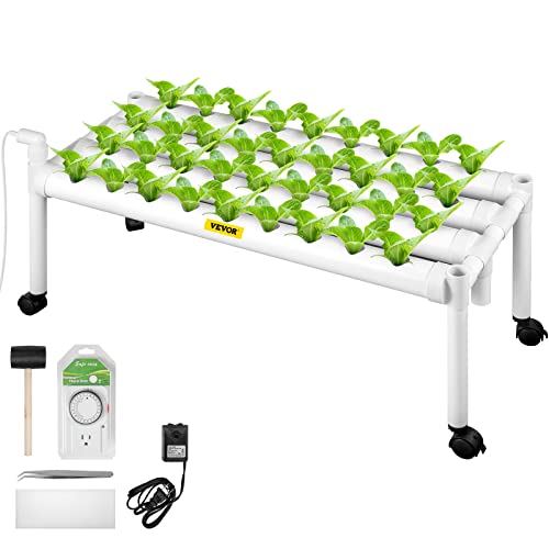 VEVOR Hydroponics Growing System, 36 Sites 4 Food-Grade PVC-U Pipes, 1 Layer Indoor Planting Kit with Water Pump, Timer, Nest Basket, Sponge for Fruits, Vegetables, Herb, White | The Storepaperoomates Retail Market - Fast Affordable Shopping