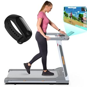 Smart Folding Treadmill with APP Band, Portable Treadmill with 300 lb Capacity, 3 HP Compact Treadmill Foldable (Orange-Gray)