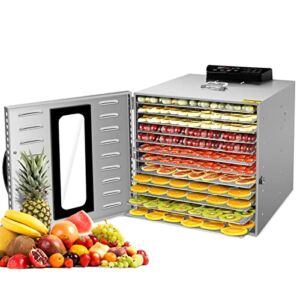 LBWF Electric Food Dehydrator Machine, 10 Stainless Steel Trays Dehydrator, 30-90° Temperature Control, 24 Hours Timer,Anti-Scald Handle, Dryer for Jerky, Vegetable, Fruit, Meat, Dog Treats, Herbs