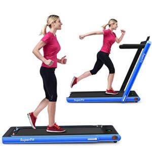 GYMAX Under Desk Treadmill, Foldable Multifunctional Running Treadmill/Flat Walking Machine, Portable Electric Motorized Running Machine with Remote Controller for Home/Gym (Blue)