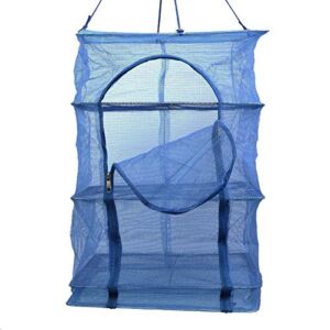 3 Layer Non-toxic Nylon Netting Collapsible Mesh Hanging Drying Dry Rack Net Food Dehydrator Receive Storage Carrying Bag-Blue (35X35cm/13.8X13.8inch)