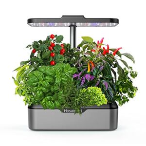 Indoor Garden Hydroponic Growing System: Plant Germination Kit Hosadybrt Vegetable Growth Lamp Countertop with LED Grow Light – Hydrophonic Planter Grower Harvest Veggie Lettuce (12 Pods, Grey)