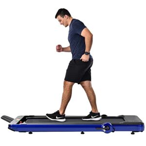 Under Desk Treadmill 2 in 1 Folding Treadmill Electric Treadmill 2.5HP with Bluetooth APP and Speaker, Remote Control, Display, Walking Jogging Running Machine Fitness Equipment for Home Gym, Blue