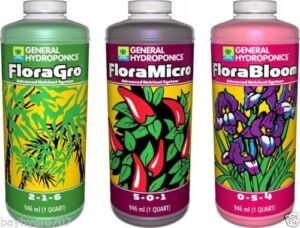 GH Flora Series’ General Hydroponics 32oz Quarts Trio FloraMicro FloraGrow FloraBloom, 1 Set, (Many ##)
