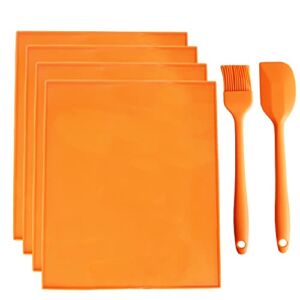4pcs Silicone Dehydrator Mats Food Tray Sheets Scraper Brush with Edge for Fruit Leather Meat Vegetables Herbs (Orange)