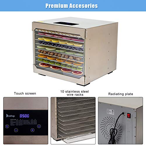ZOKOP Food Dehydrator Large Drying Capacity with 10pcs Movable Trays, Temperature Time Adjustable, Height Adjustable, Fruit Dryer Meat Jerky Herbs BPA-Free | The Storepaperoomates Retail Market - Fast Affordable Shopping
