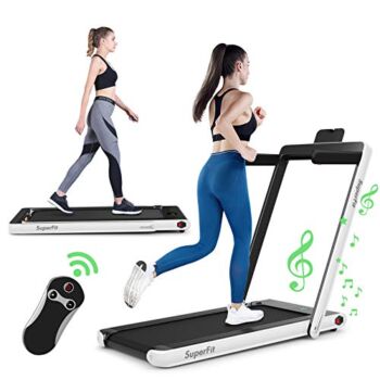 GYMAX 2 in 1 Folding Treadmill, Under Desk Walking Running Machine with LED Monitor & Smart App Control, Electric Treadmill for Home Gym (Pearl) | The Storepaperoomates Retail Market - Fast Affordable Shopping