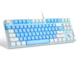 75% Mechanical Gaming Keyboard with Blue Switch, MageGee LED Blue Backlit Keyboard, 87 Keys Compact TKL Wired Computer Keyboard for Windows Laptop PC Gamer – Blue/White