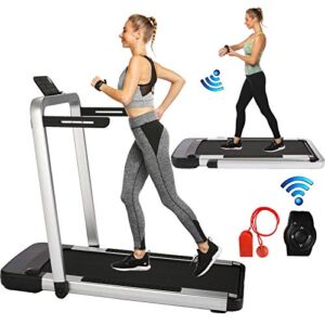 2 in 1 Under Desk Folding Treadmill,Electric Motorized Portable Pad Treadmills Walking Jogging Running Exercise Fitness Machine with Remote Controller App Control and LED Display for Home Gym (Silver)