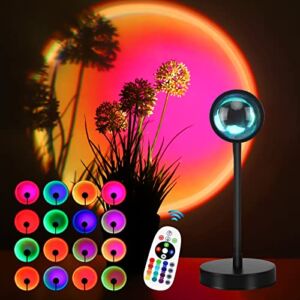 HUGOMOVA Sunset Lamp Projection, 16 Colors Sunset Lamp Multiple Colors with Remote Control, 360 Degree Rotation LED Sunset Projection Lamp Night Light with Fade Mode for Photography/Party/Home/Decor