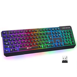 KLIM Chroma Wireless Gaming Keyboard RGB New 2022 Version – Long-Lasting Rechargeable Battery – Quick and Quiet Typing – Water Resistant Backlit Wireless Keyboard for PC PS5 PS4 Xbox One Mac – Black