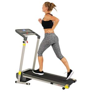Sunny Health & Fitness Folding Compact Motorized Treadmill – LCD Display, Shock Absorption and 220 LB Max Weight – SF-T7632,Gray