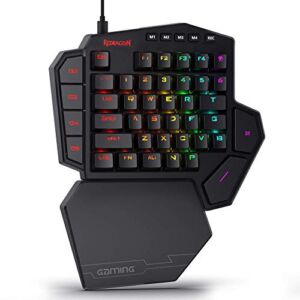 Redragon K585 DITI One-Handed RGB Mechanical Gaming Keyboard, Type-C Professional Gaming Keypad with 7 Onboard Macro Keys, Detachable Wrist Rest, 42 Keys (Black-Blue Switch)