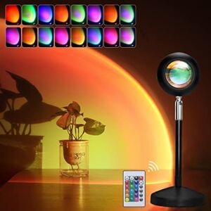 Exnemav Sunset Lamp Night Light – 16 Colors & 4 Modes Sunset Projection Lamp with Remote, Color Changing Rainbow Sunlight Lamp, Romantic Visual Led Light Projector for Photography Room Decor