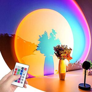 Balkwan 16 Color Remote Sunset Lamp Sun Projection Lamp Romantic Visual Led Light Network Light with USB Modern Night Light for Living Room Bedroom Décor