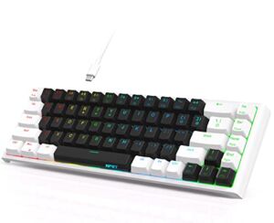 NPET K62 60% Wired Gaming Keyboard, RGB Backlit Ultra-Compact Mini Keyboard, Waterproof Small Compact 68 Keys Keyboard for PC/Mac Gamer, Typist, Travel, Easy to Carry on Business Trip(Black White)