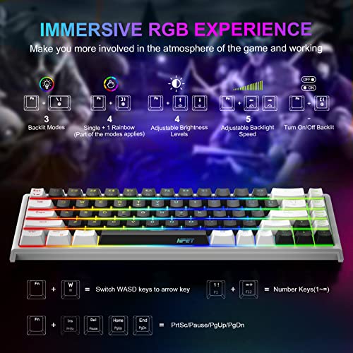 NPET K62 60% Wired Gaming Keyboard, RGB Backlit Ultra-Compact Mini Keyboard, Waterproof Small Compact 68 Keys Keyboard for PC/Mac Gamer, Typist, Travel, Easy to Carry on Business Trip(Black White) | The Storepaperoomates Retail Market - Fast Affordable Shopping
