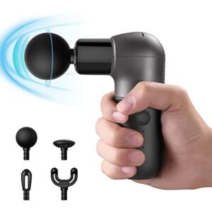 Mini Massage Gun- Kebor Portable Deep Percussion Massager, Handheld Electric Muscle Massagers with 5 Intensities, 4 Heads, USB Charging- for Home Gym Outdoors